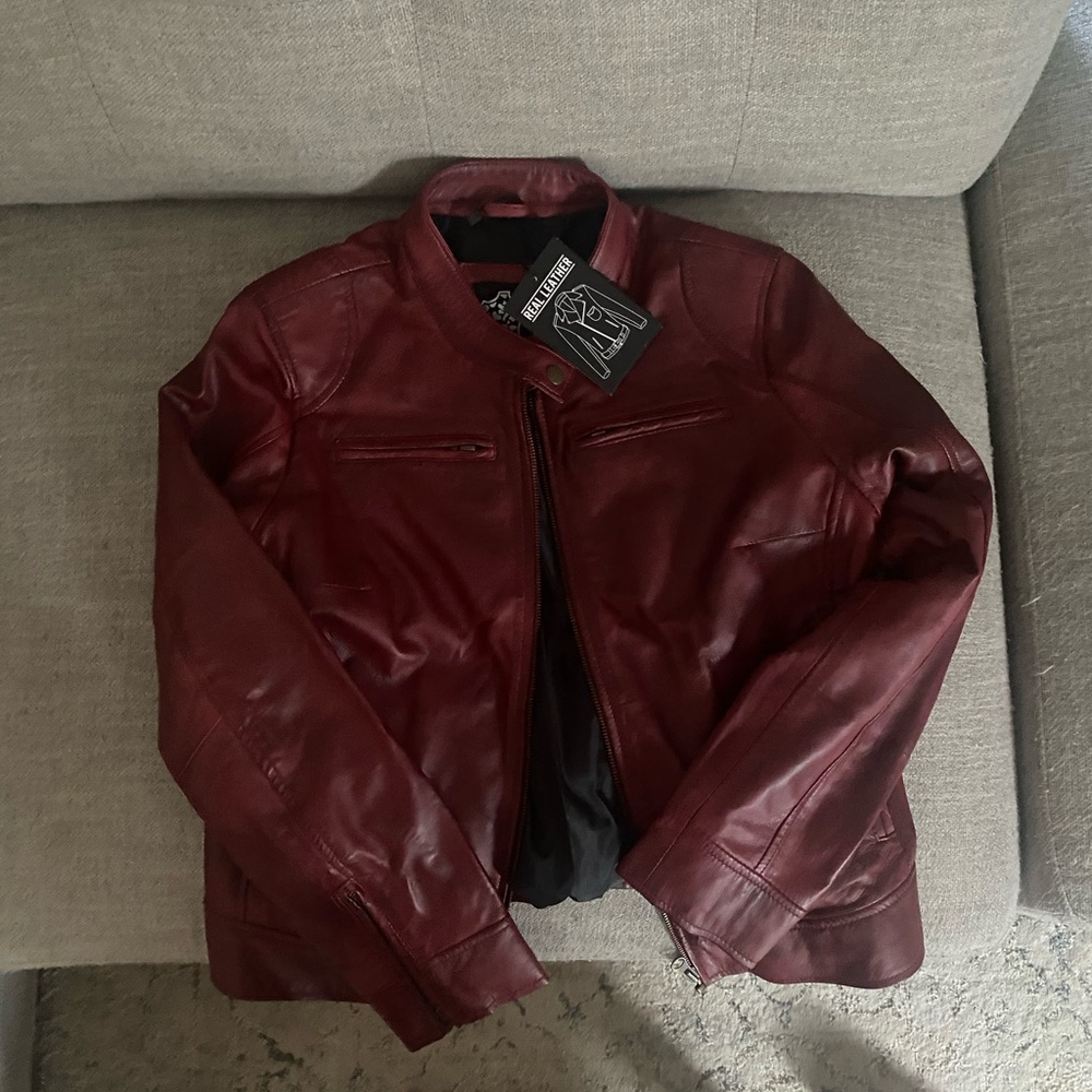 Brand new with tag burgundy lamb leather jacket